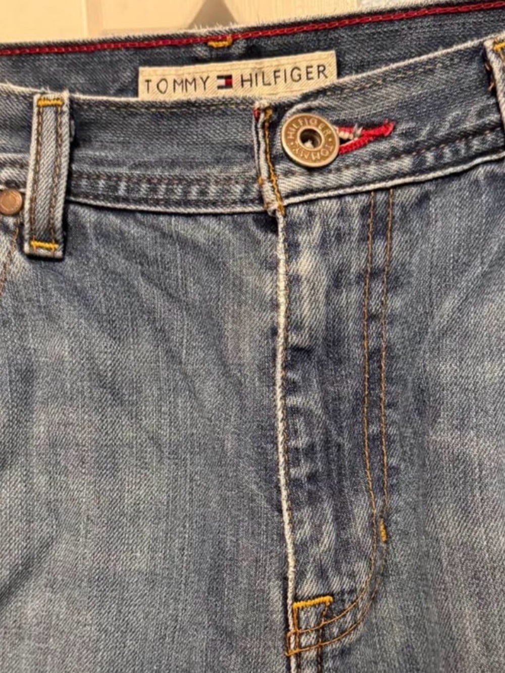Vintage Tommy Hilfiger Straight Leg Jeans Women's Size 8 Red Stitch Detail Y2K